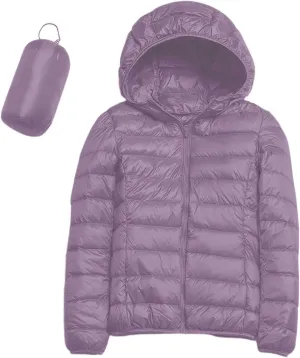 Women's Lightweight Hooded Down Jacket Packable Puffer Coats Puffer Jacket Hooded Windproof Winter Coat