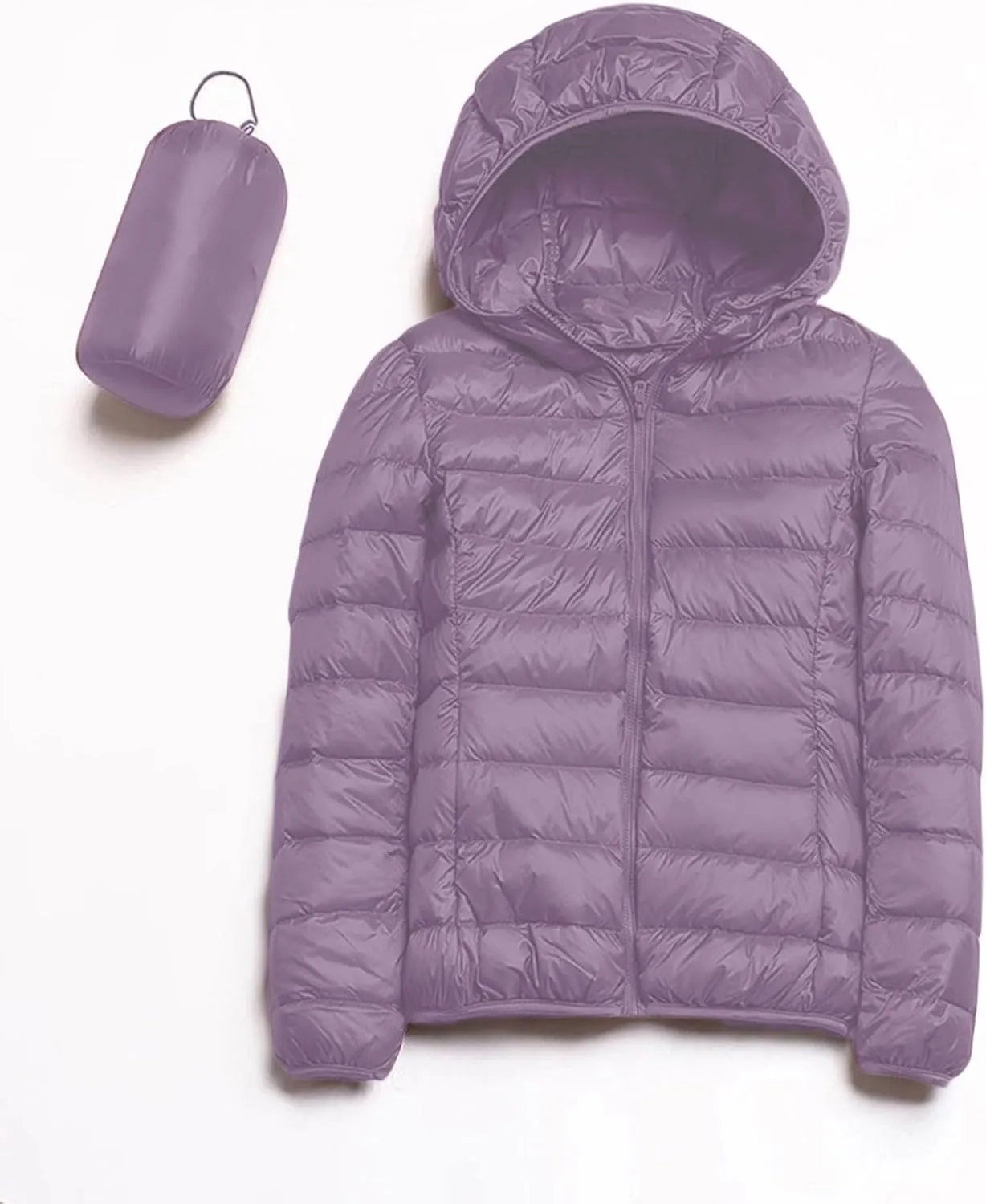Women's Lightweight Hooded Down Jacket Packable Puffer Coats Puffer Jacket Hooded Windproof Winter Coat