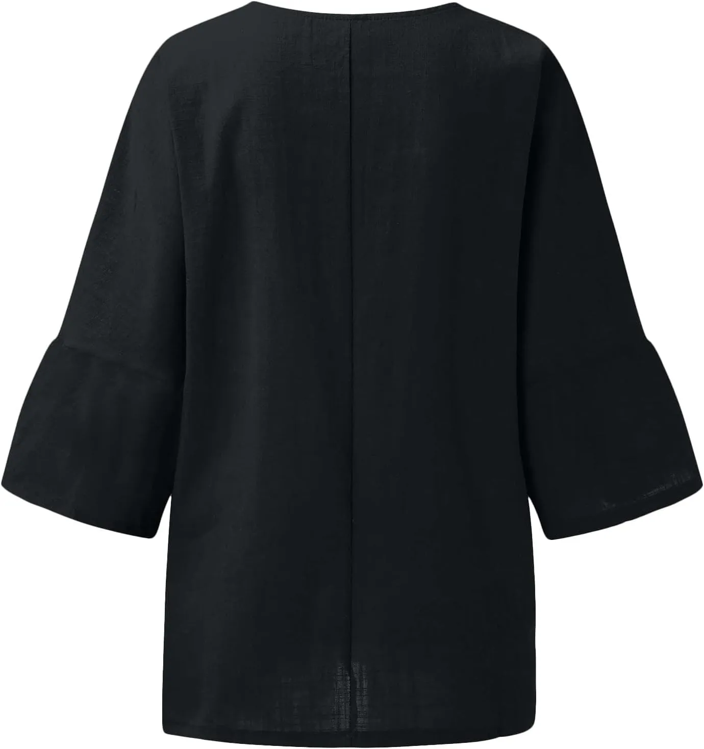 Women's Linen Shirts 3/4 Sleeve Crew Neck Solid Color Tees Casual Trendy Bohemian Style Summer Vacation Tunic Blouses