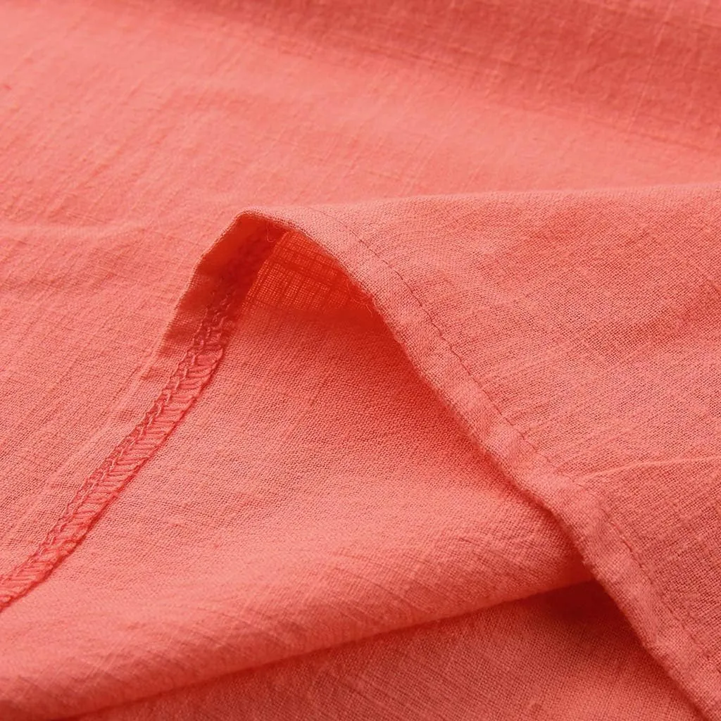 Women's Linen Shirts 3/4 Sleeve Crew Neck Solid Color Tees Casual Trendy Bohemian Style Summer Vacation Tunic Blouses