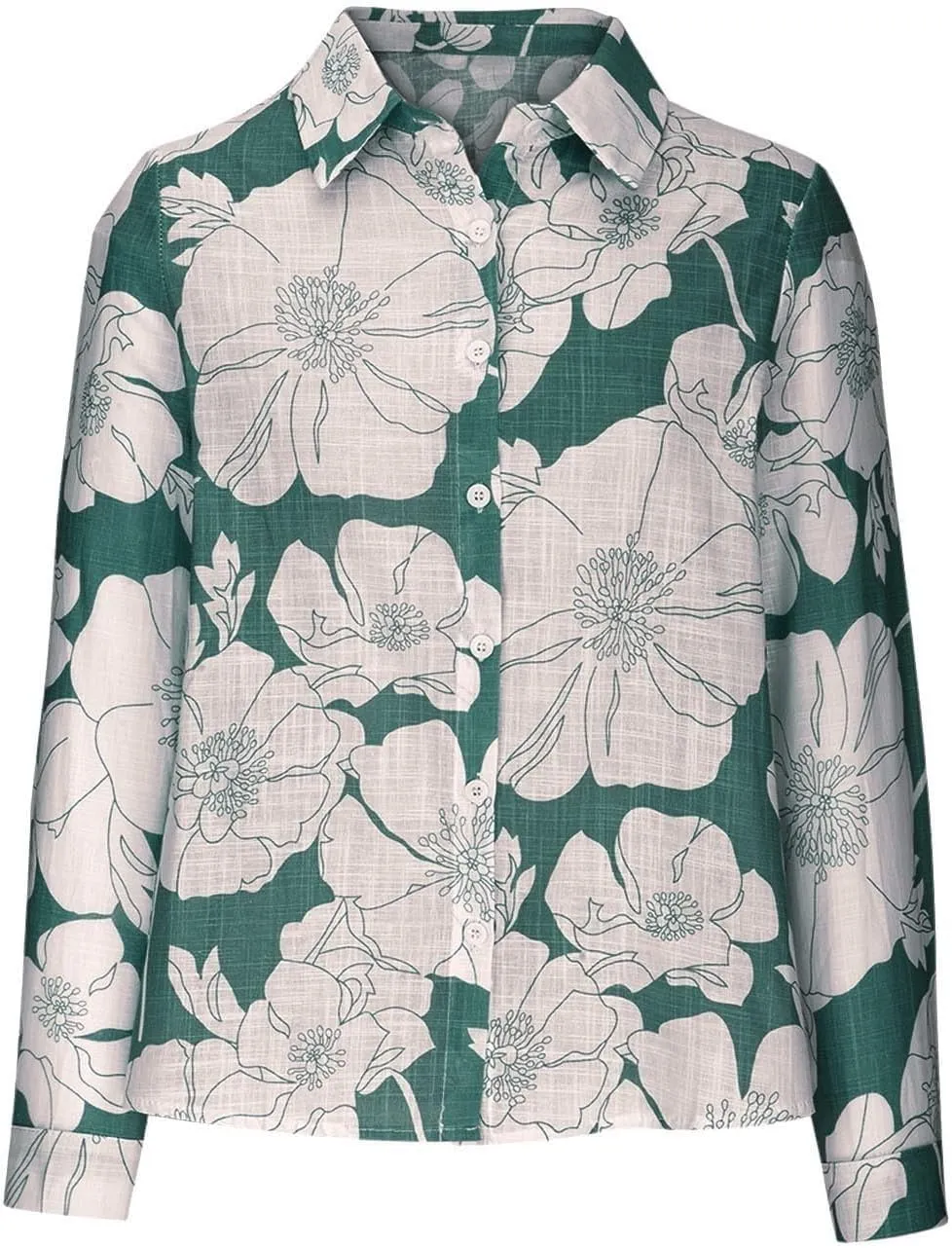 Womens Linen Shirts Casual Loose Floral Printed Button Down Shirts Long Sleeve Lightweight Beach Summer Tops Blouses