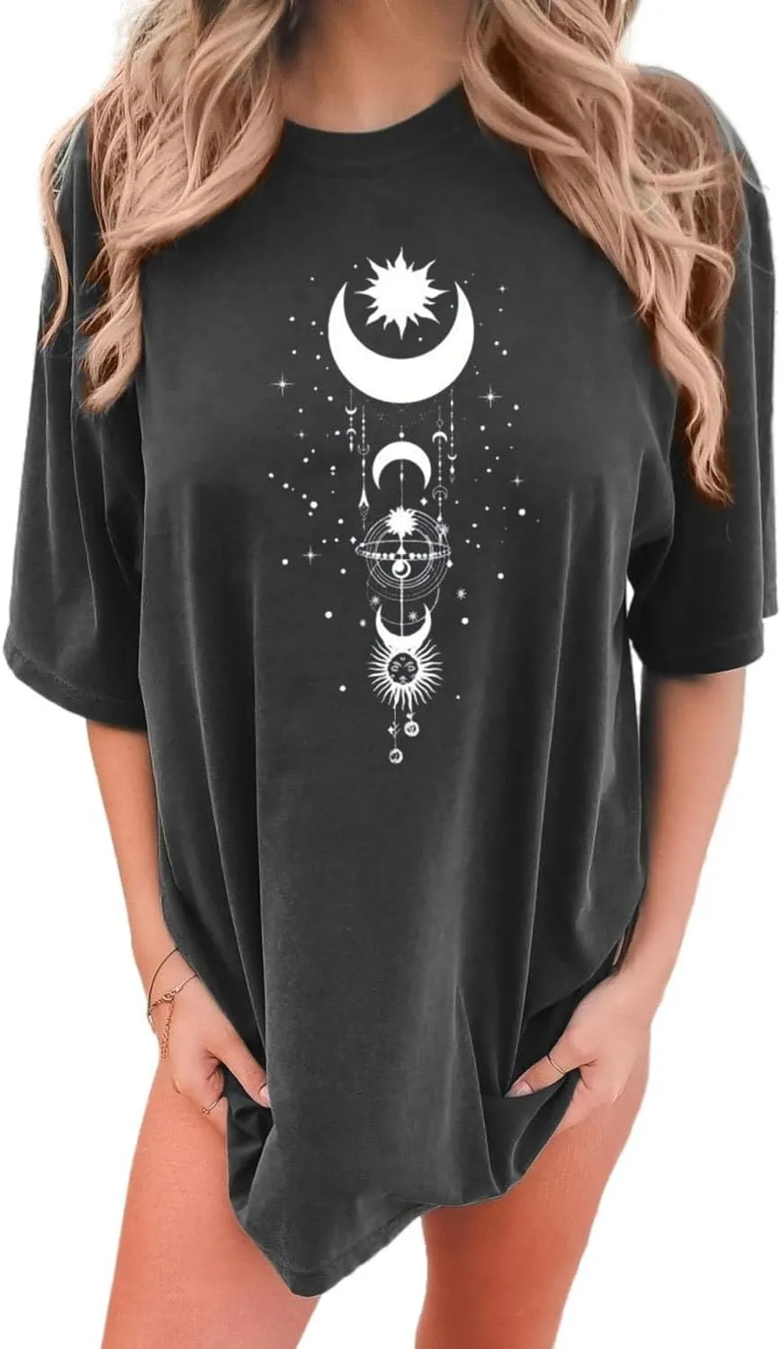 Womens Oversized Graphic Tees Moon Printed Tshirts Butterfly Shirt Vintage Summer Y2K Tops
