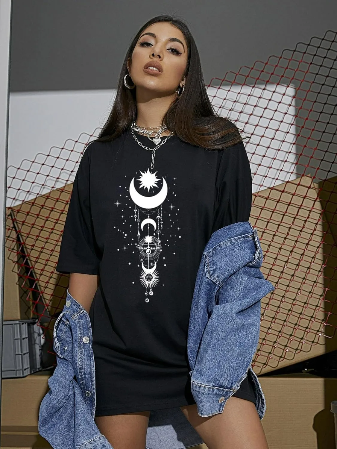 Womens Oversized Graphic Tees Moon Printed Tshirts Butterfly Shirt Vintage Summer Y2K Tops