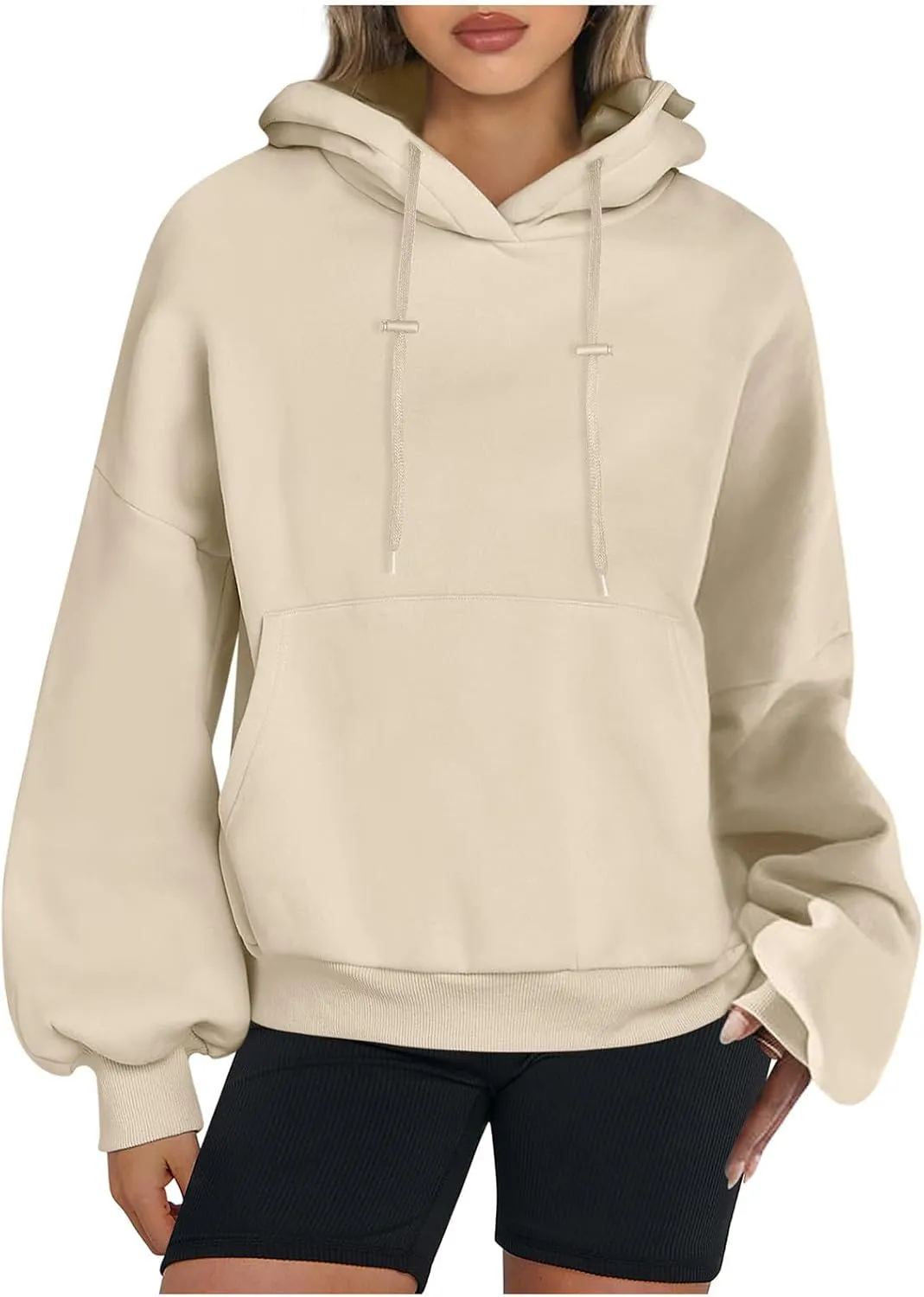 Womens Oversized Hoodies Fall Basic Casual Fleece Sweatshirts 2024 Preppy Drawstring Pullover with Kangaroo Pocket