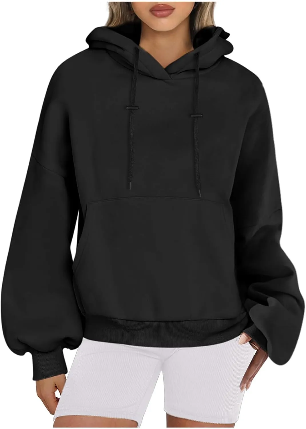 Womens Oversized Hoodies Fall Basic Casual Fleece Sweatshirts 2024 Preppy Drawstring Pullover with Kangaroo Pocket