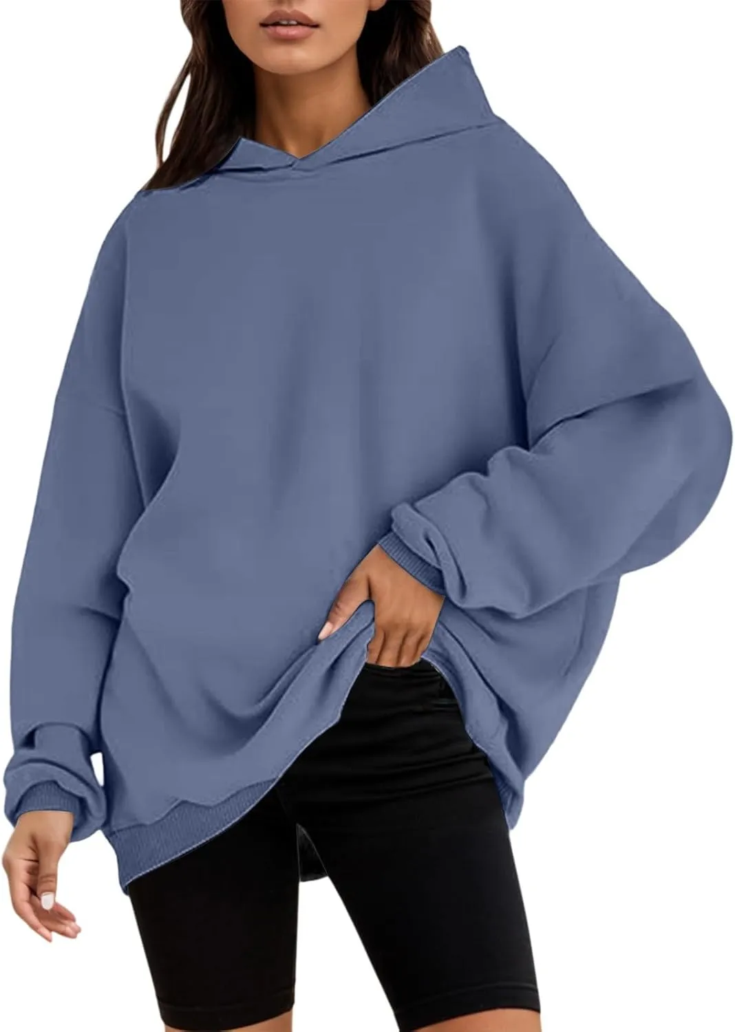 Womens Oversized Hoodies Fleece Solid Hooded Sweatshirts 2024 Trendy Outfits Fall Winter Clothes Pullover Sweater