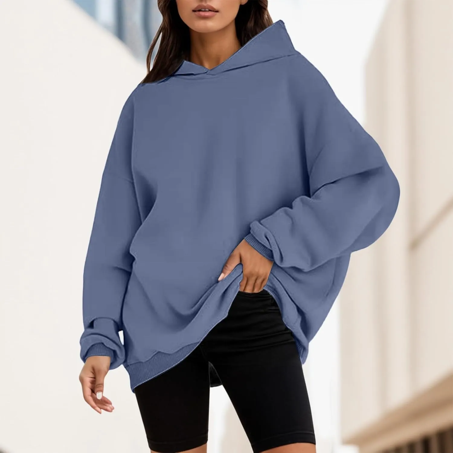 Womens Oversized Hoodies Fleece Solid Hooded Sweatshirts 2024 Trendy Outfits Fall Winter Clothes Pullover Sweater