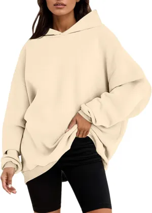 Womens Oversized Hoodies Fleece Solid Hooded Sweatshirts 2024 Trendy Outfits Fall Winter Clothes Pullover Sweater