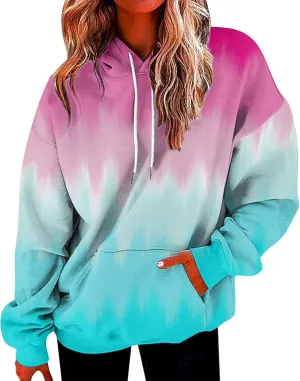 Womens Oversized Hoodies Tie Dye Gradient Hooded Sweatshirts Teen Girls Fall Long Sleeve Fleece Pullover Tops