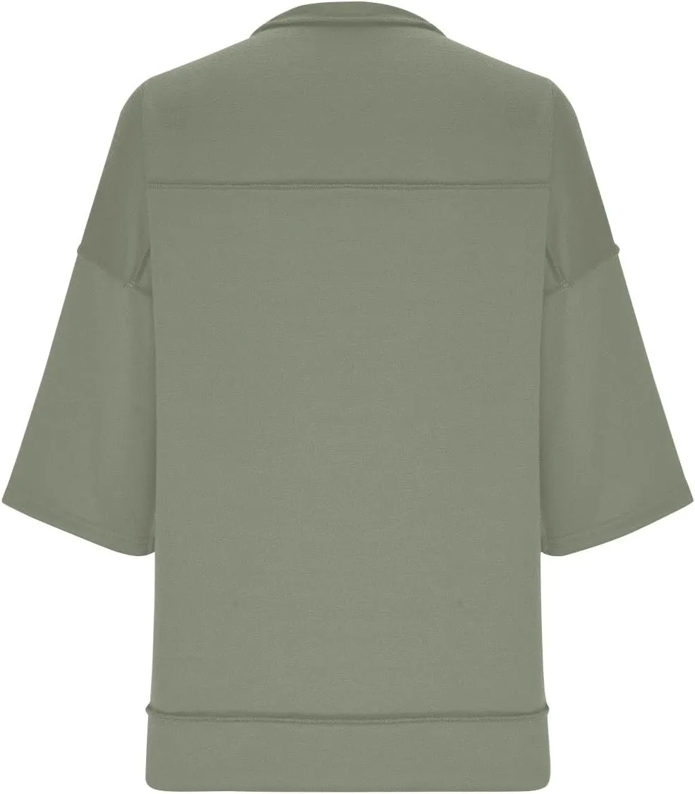 Womens Oversized Sweatshirts 3/4 Length Sleeve Crewneck Pullover Top Drop Shoulder Tees Casual High Low Tunic Tops