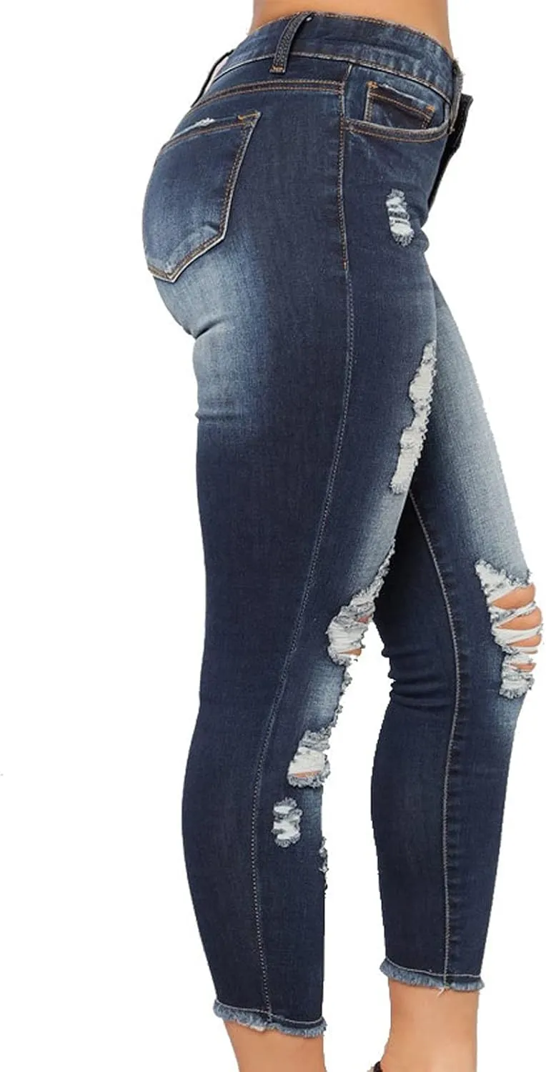 Women's Raw Hem Capri Jeans Ripped Jeans Tapered Jeans Curvy Slim Fit Butt Lifting Denim Skinny Jeans Petite Jeans