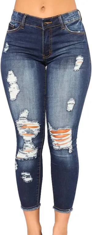 Women's Raw Hem Capri Jeans Ripped Jeans Tapered Jeans Curvy Slim Fit Butt Lifting Denim Skinny Jeans Petite Jeans