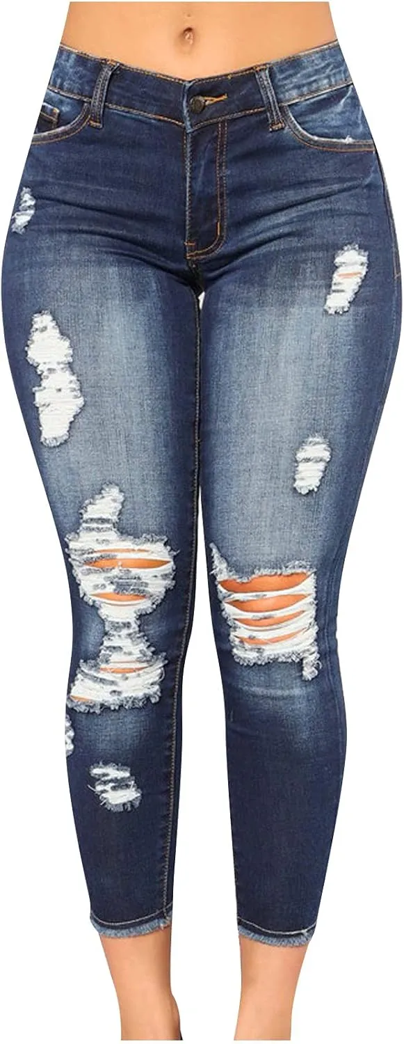 Women's Raw Hem Capri Jeans Ripped Jeans Tapered Jeans Curvy Slim Fit Butt Lifting Denim Skinny Jeans Petite Jeans
