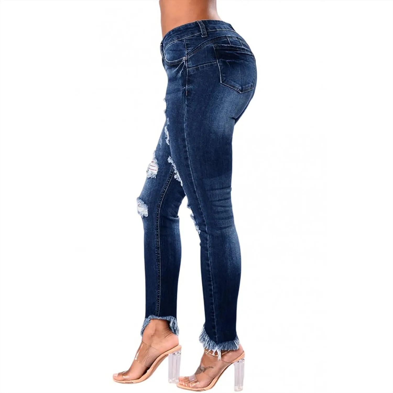 Women's Raw Hem Capri Jeans Ripped Jeans Tapered Jeans Curvy Slim Fit Butt Lifting Denim Skinny Jeans Petite Jeans