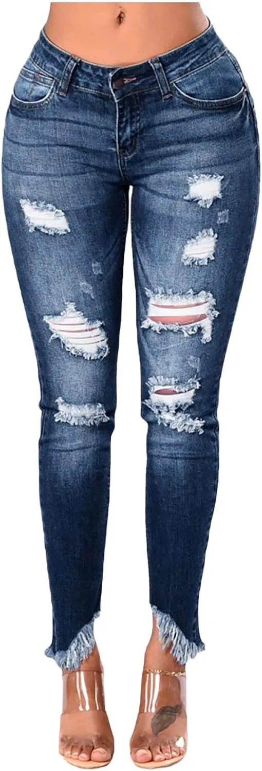 Women's Raw Hem Capri Jeans Ripped Jeans Tapered Jeans Curvy Slim Fit Butt Lifting Denim Skinny Jeans Petite Jeans