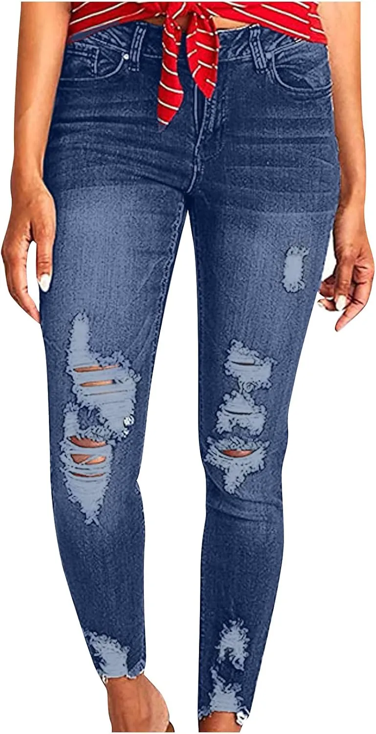 Women's Raw Hem Capri Jeans Ripped Jeans Tapered Jeans Curvy Slim Fit Butt Lifting Denim Skinny Jeans Petite Jeans