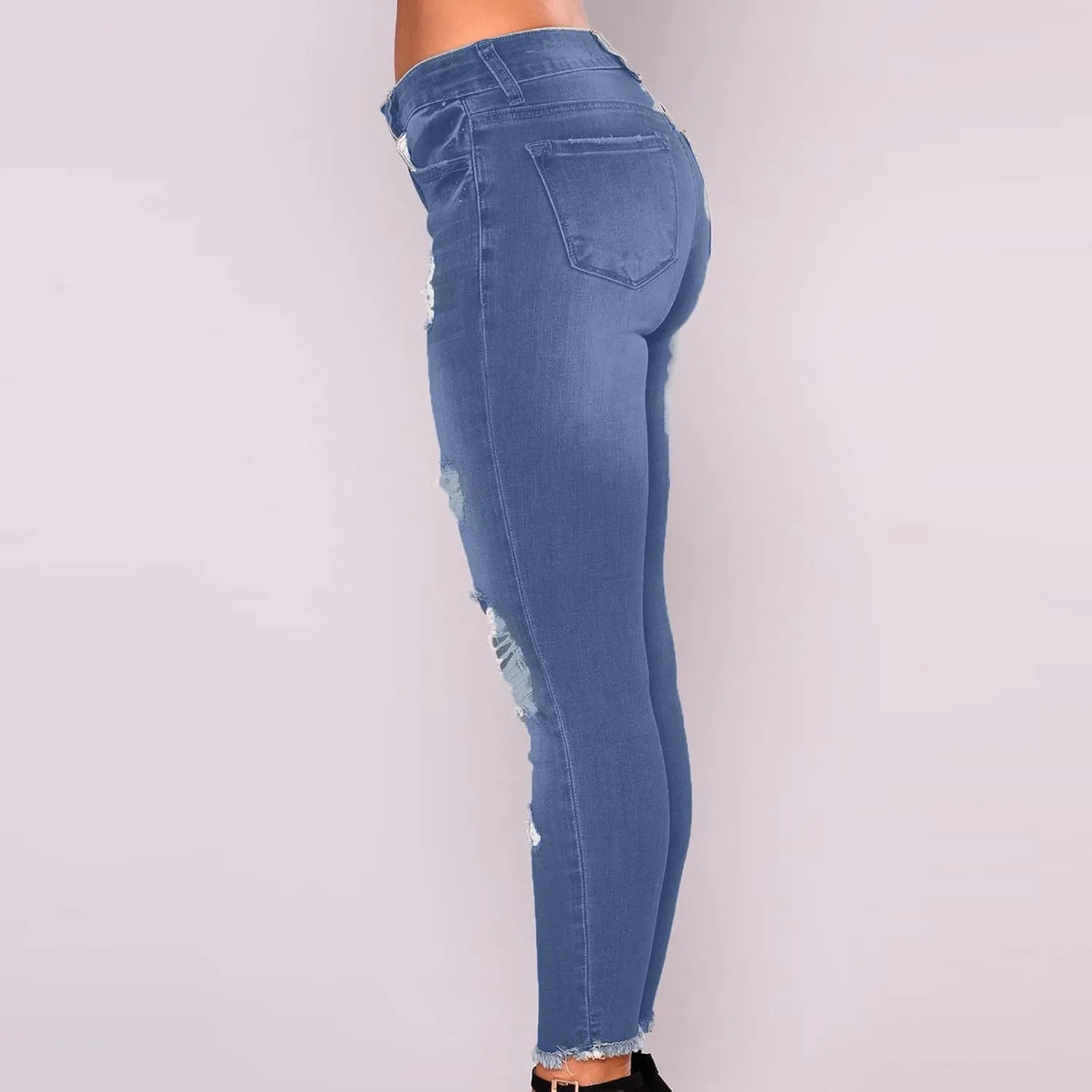 Women's Raw Hem Capri Jeans Ripped Jeans Tapered Jeans Curvy Slim Fit Butt Lifting Denim Skinny Jeans Petite Jeans
