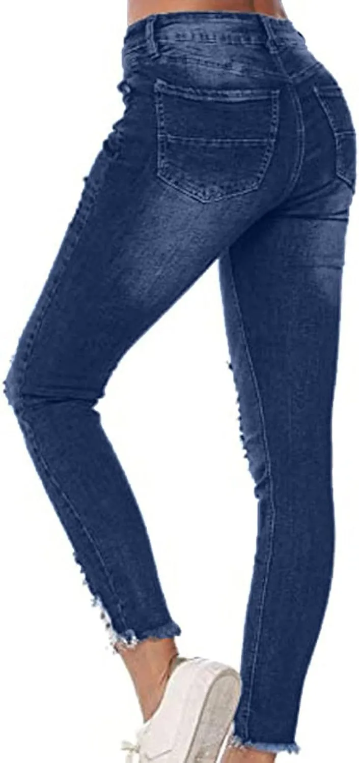 Women's Raw Hem Capri Jeans Ripped Jeans Tapered Jeans Curvy Slim Fit Butt Lifting Denim Skinny Jeans Petite Jeans