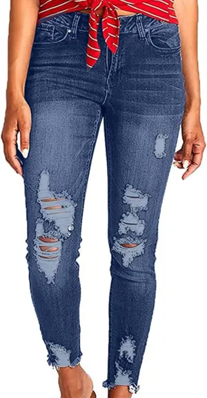 Women's Raw Hem Capri Jeans Ripped Jeans Tapered Jeans Curvy Slim Fit Butt Lifting Denim Skinny Jeans Petite Jeans