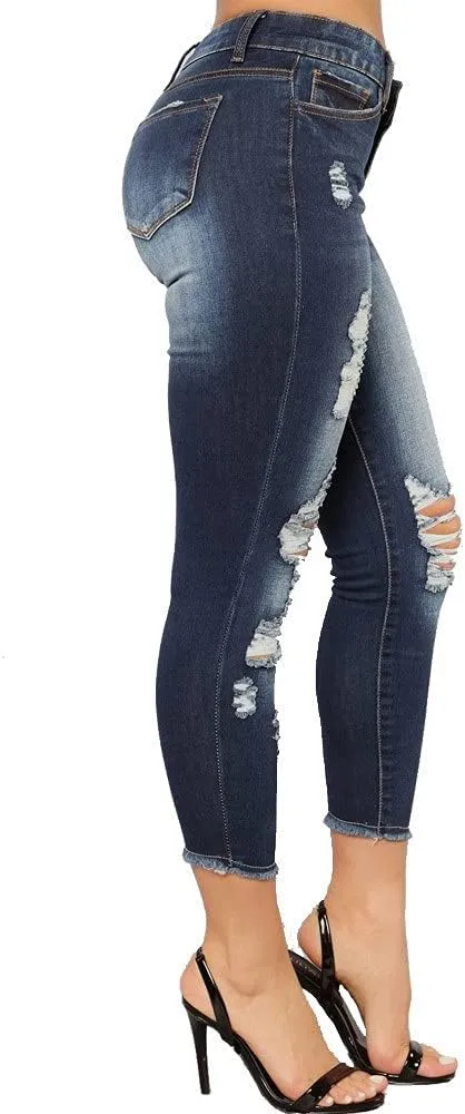 Women's Raw Hem Capri Jeans Ripped Jeans Tapered Jeans Curvy Slim Fit Butt Lifting Denim Skinny Jeans Petite Jeans