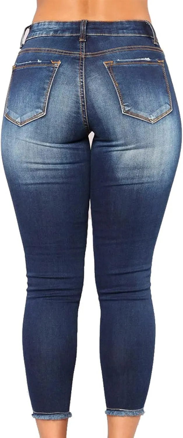 Women's Raw Hem Capri Jeans Ripped Jeans Tapered Jeans Curvy Slim Fit Butt Lifting Denim Skinny Jeans Petite Jeans