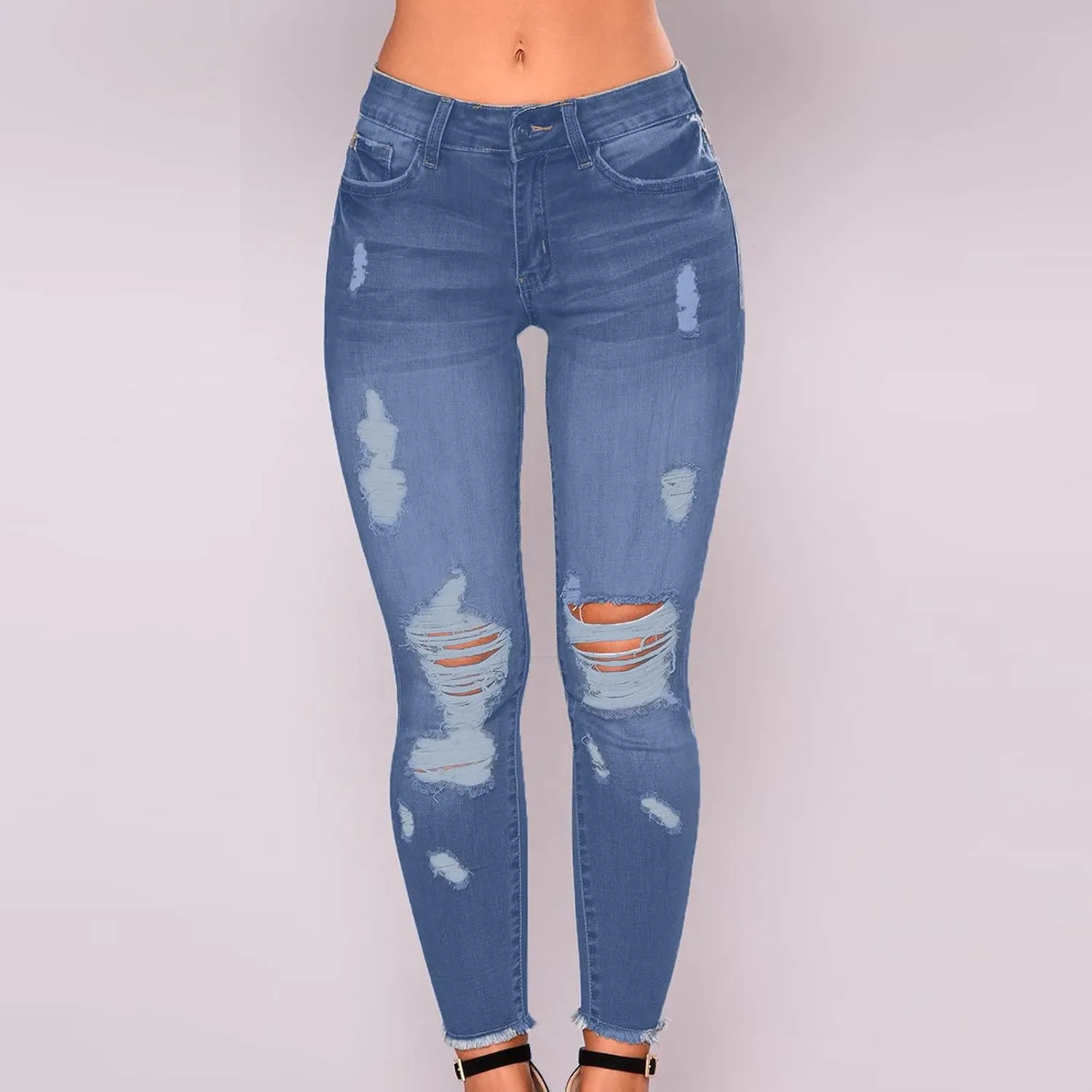 Women's Raw Hem Capri Jeans Ripped Jeans Tapered Jeans Curvy Slim Fit Butt Lifting Denim Skinny Jeans Petite Jeans