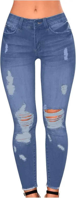 Women's Raw Hem Capri Jeans Ripped Jeans Tapered Jeans Curvy Slim Fit Butt Lifting Denim Skinny Jeans Petite Jeans