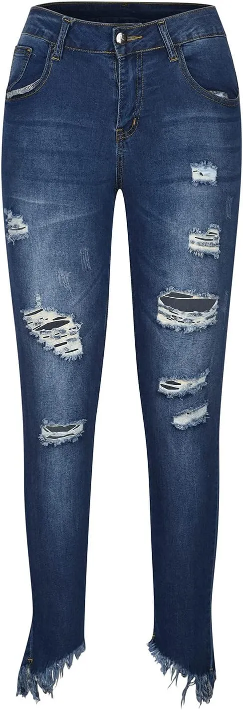 Women's Raw Hem Capri Jeans Ripped Jeans Tapered Jeans Curvy Slim Fit Butt Lifting Denim Skinny Jeans Petite Jeans