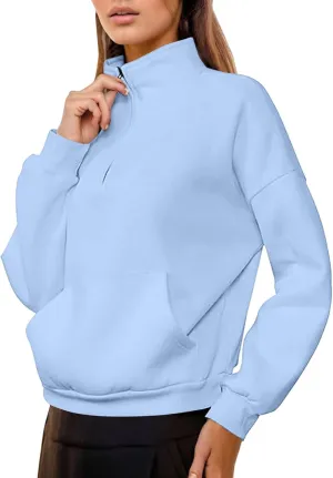 Womens Shirt Womens Sweatshirts Half Zip Cropped Pullover Fleece Quarter Zipper Hoodies Fall outfits Clothes