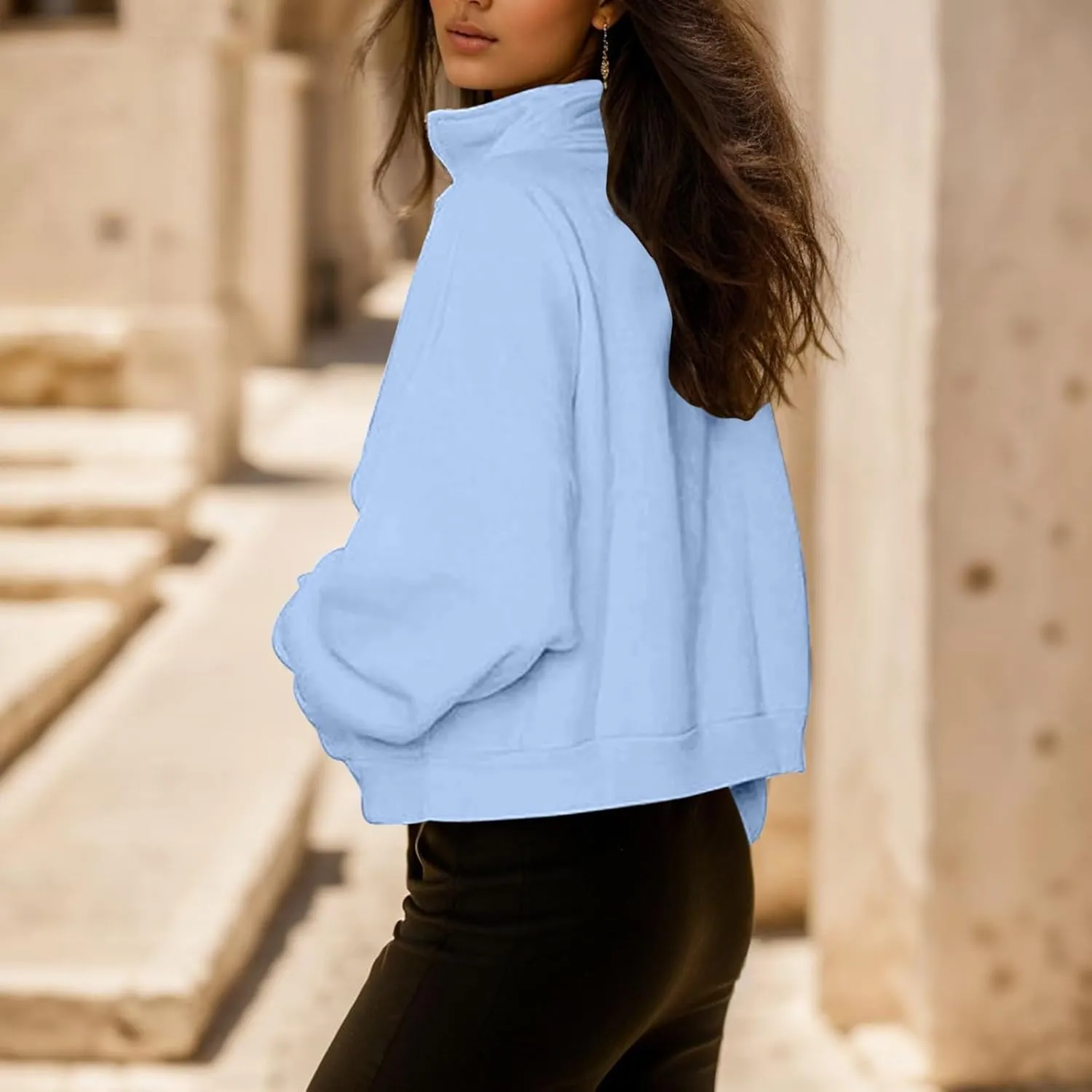 Womens Shirt Womens Sweatshirts Half Zip Cropped Pullover Fleece Quarter Zipper Hoodies Fall outfits Clothes