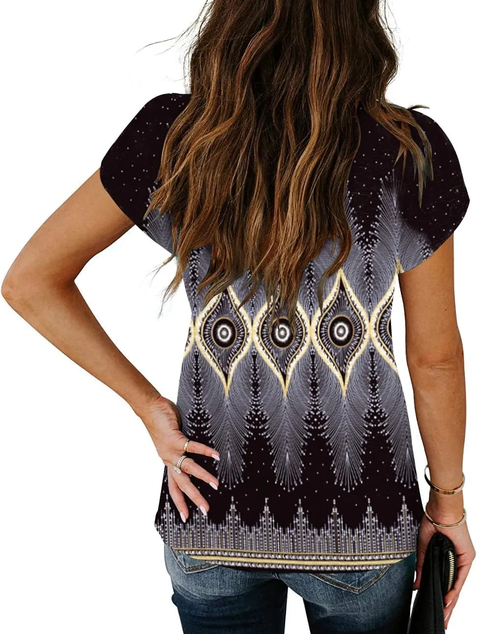 Women's Short Petal Sleeve Shirts V Neck Lace T Shirt Loose Fit Tops