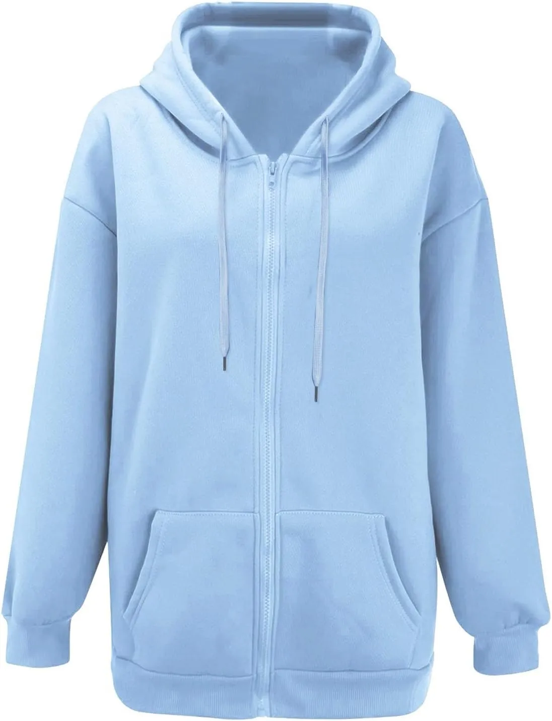 Women’s Slub Knit Full-Zip Hoodie Women Loose Hoodie Long Hooded Tops Ladies Sweatshirt Sweaters Casual Fashion