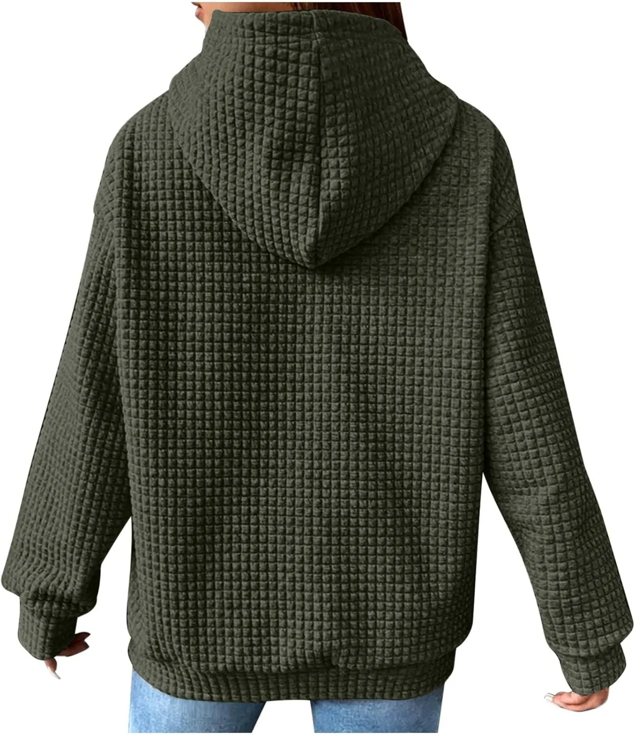 Women's Sweatshirt Casual Waffle Hoodies Drawstring Hooded Tops with Pockets Comfort Long Sleeve Pullover Hoodies