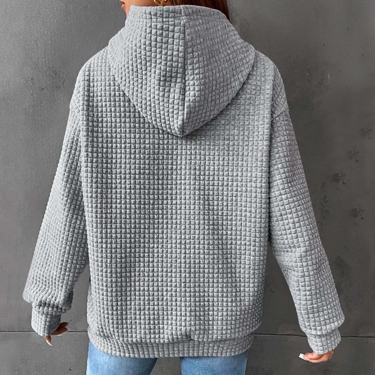Women's Sweatshirt Casual Waffle Hoodies Drawstring Hooded Tops with Pockets Comfort Long Sleeve Pullover Hoodies
