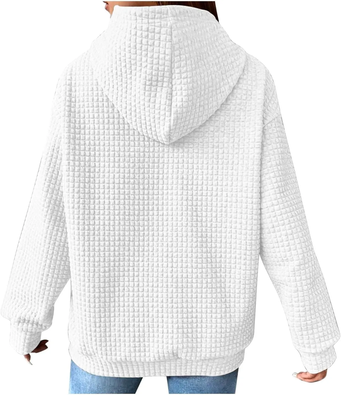Women's Sweatshirt Casual Waffle Hoodies Drawstring Hooded Tops with Pockets Comfort Long Sleeve Pullover Hoodies