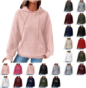 Women's Sweatshirt Casual Waffle Hoodies Drawstring Hooded Tops with Pockets Comfort Long Sleeve Pullover Hoodies
