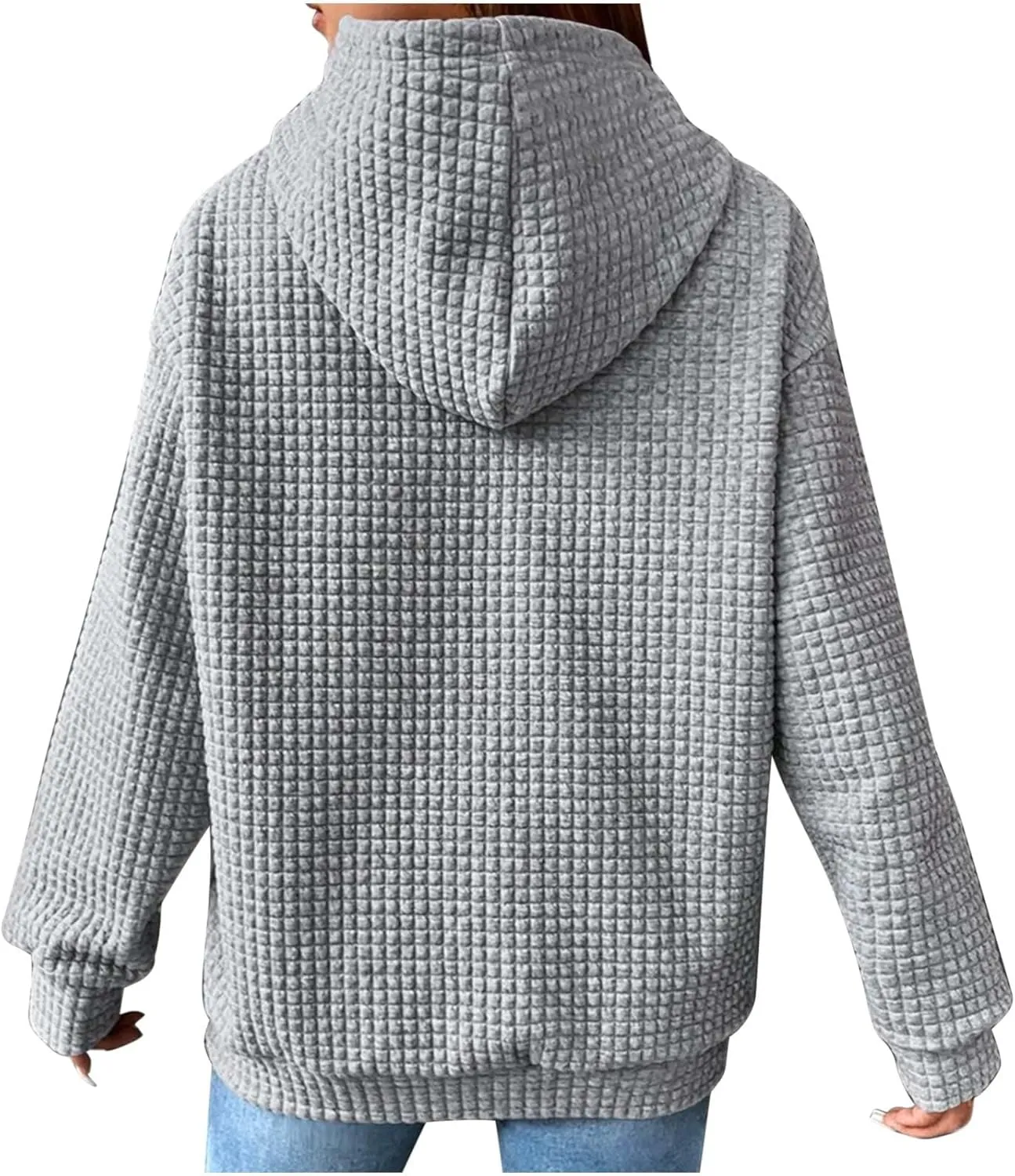 Women's Sweatshirt Casual Waffle Hoodies Drawstring Hooded Tops with Pockets Comfort Long Sleeve Pullover Hoodies