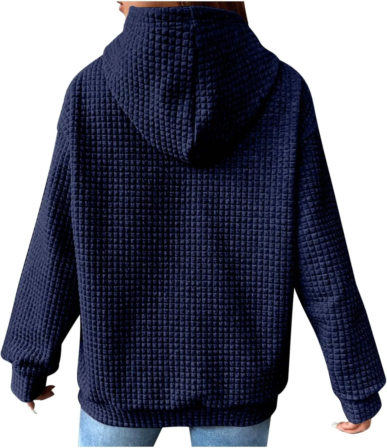 Women's Sweatshirt Casual Waffle Hoodies Drawstring Hooded Tops with Pockets Comfort Long Sleeve Pullover Hoodies