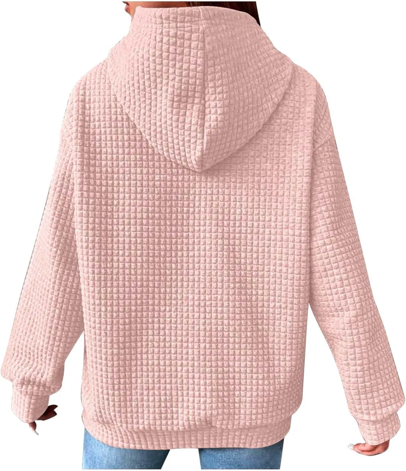 Women's Sweatshirt Casual Waffle Hoodies Drawstring Hooded Tops with Pockets Comfort Long Sleeve Pullover Hoodies