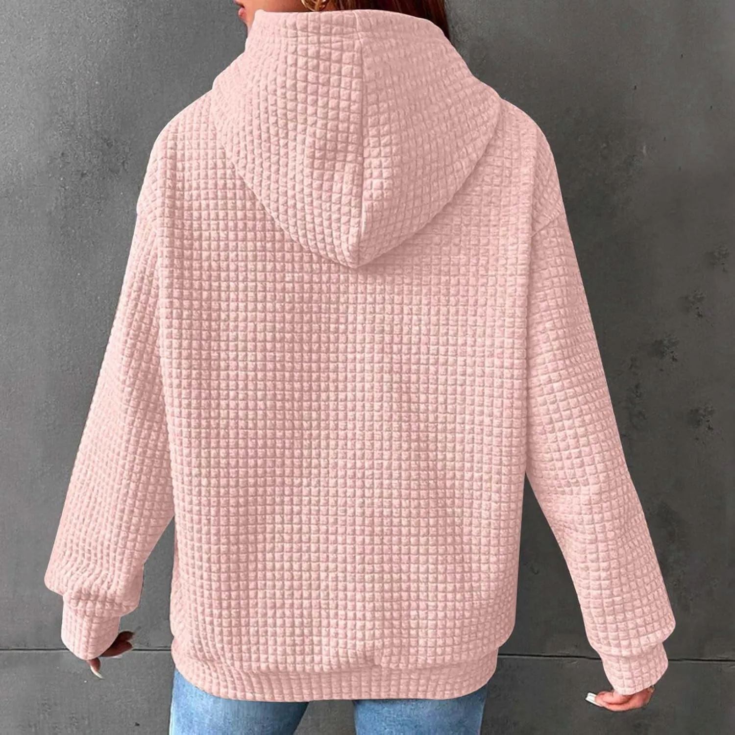 Women's Sweatshirt Casual Waffle Hoodies Drawstring Hooded Tops with Pockets Comfort Long Sleeve Pullover Hoodies