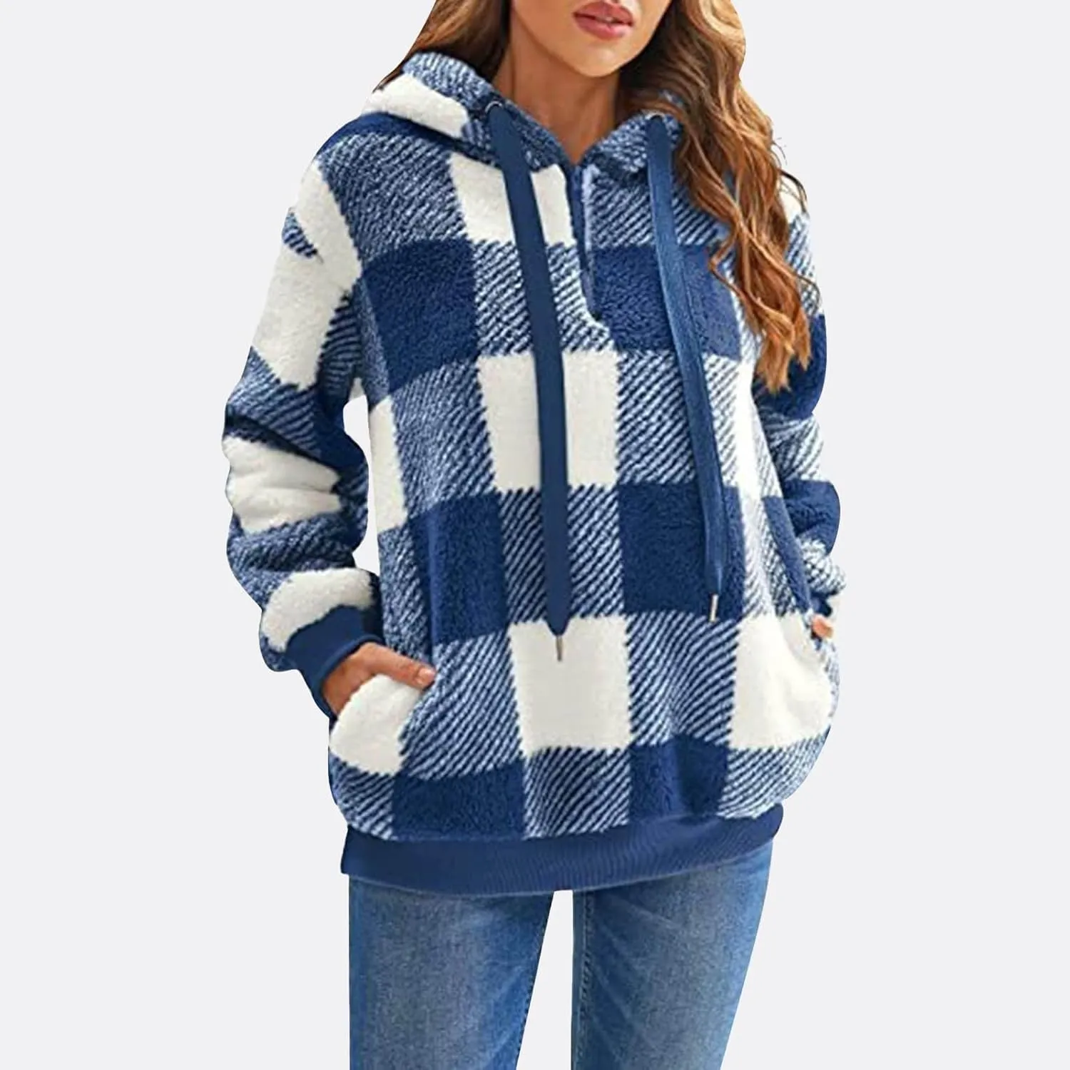 Women's Sweatshirt Cropped Hoodie Women's Casual Oversized Sweatshirt Puffy Plush Fleece Sweatshirt with Pockets