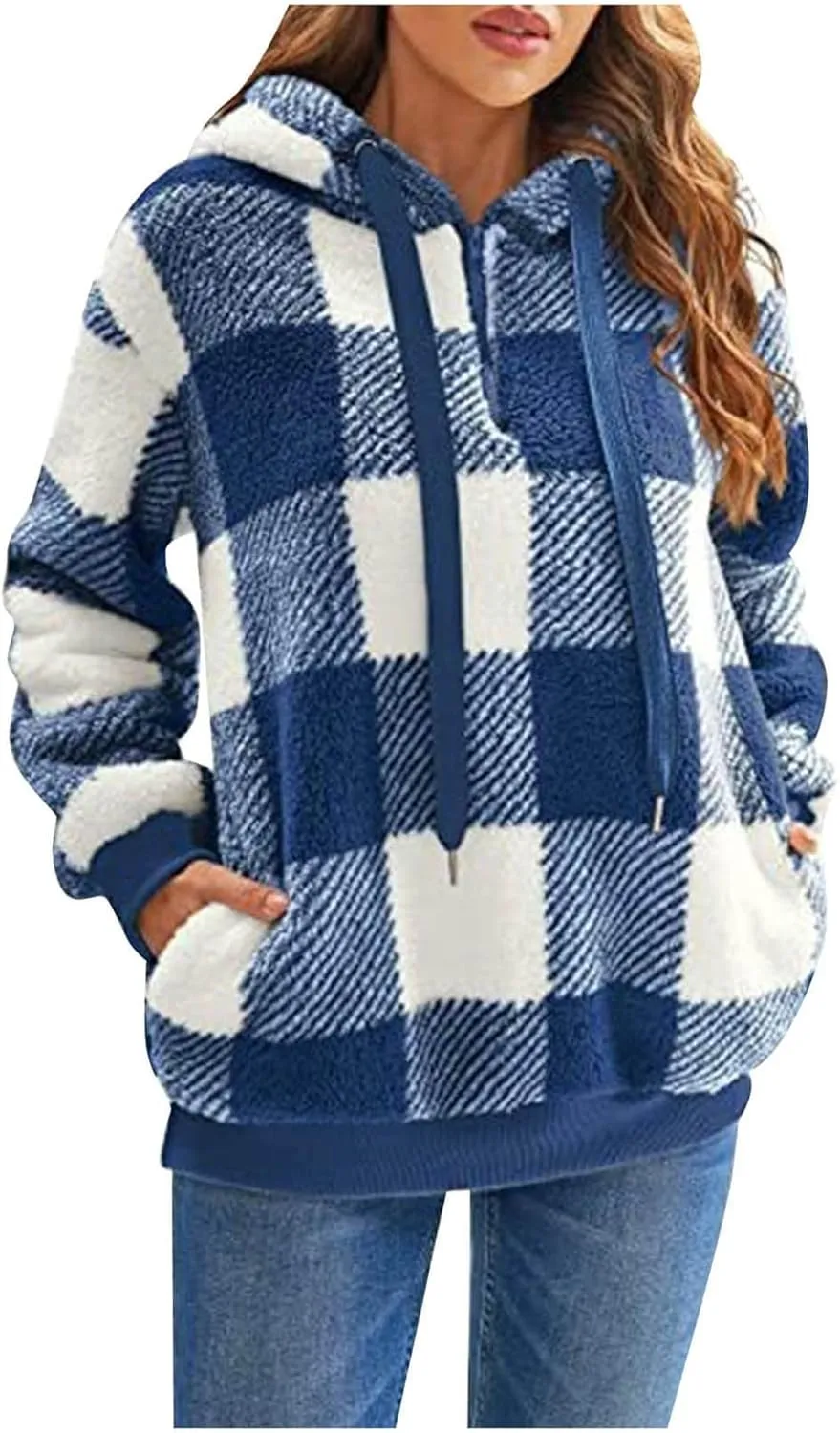 Women's Sweatshirt Cropped Hoodie Women's Casual Oversized Sweatshirt Puffy Plush Fleece Sweatshirt with Pockets