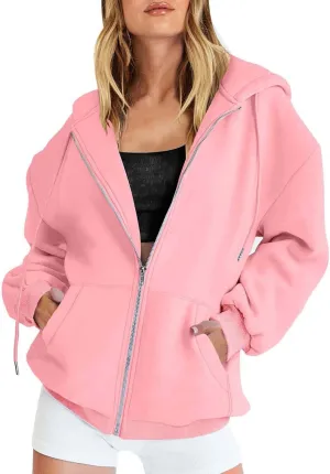 Women's Sweatshirt Full-Zip Hoodie Ladies Women Hooded Print Round Neck Long Sleeve Sweatshirt Tops Drop Shoulder