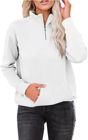 Womens Sweatshirts Cropped Pullover Fleece Quarter Zipper Hoodies Fall outfits Half Zip Clothes