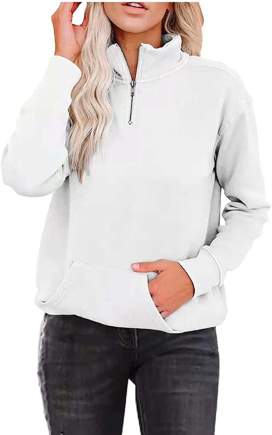 Womens Sweatshirts Cropped Pullover Fleece Quarter Zipper Hoodies Fall outfits Half Zip Clothes