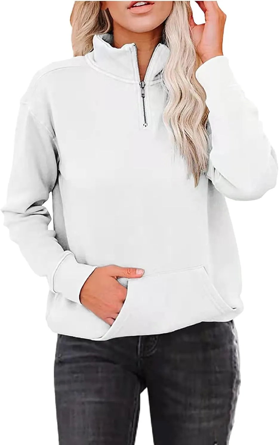 Womens Sweatshirts Cropped Pullover Fleece Quarter Zipper Hoodies Fall outfits Half Zip Clothes