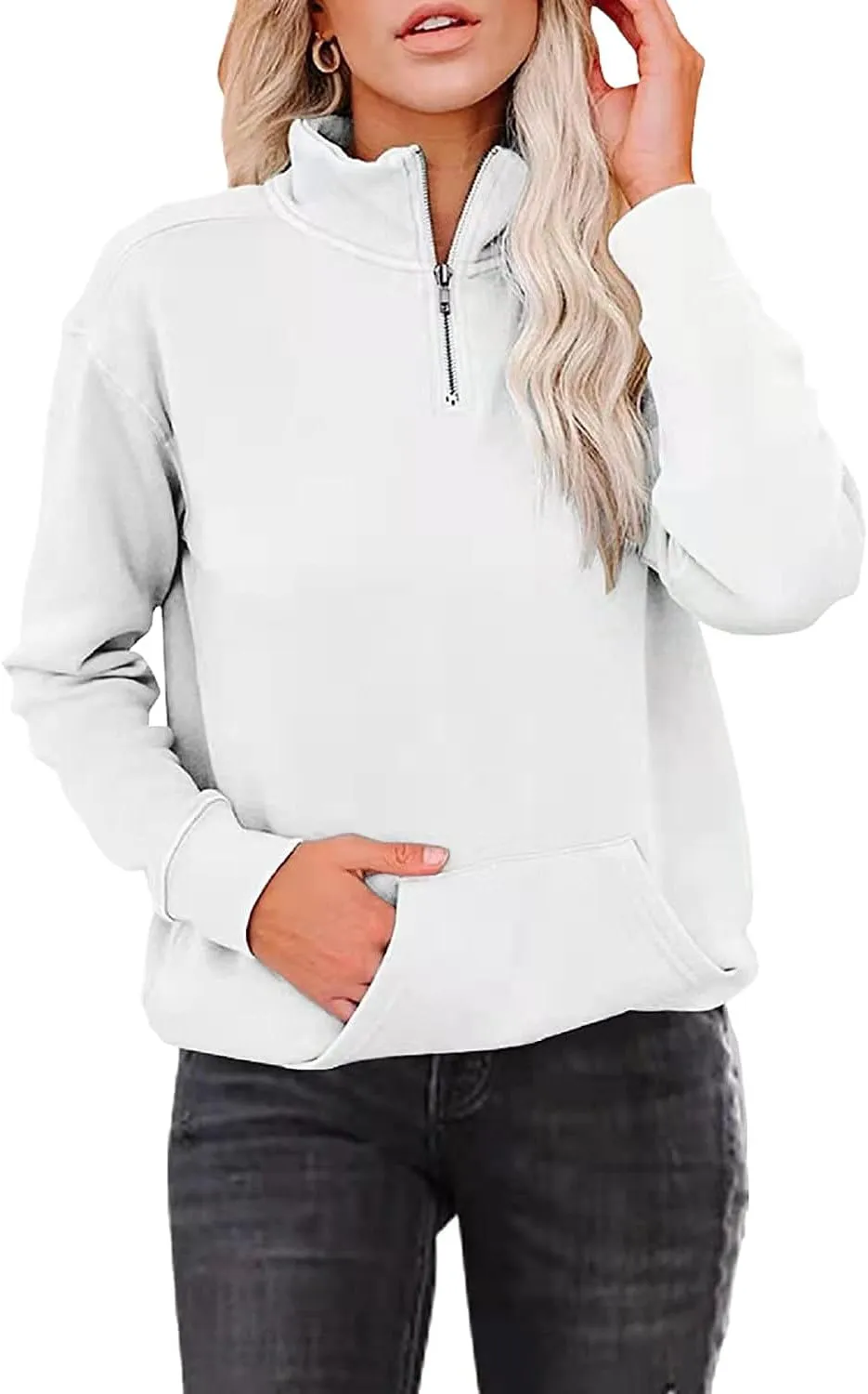 Womens Sweatshirts Cropped Pullover Fleece Quarter Zipper Hoodies Fall outfits Half Zip Clothes