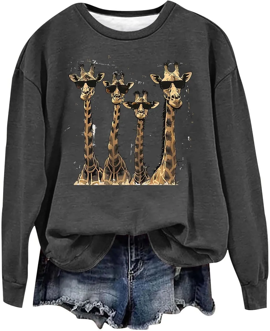 Womens Sweatshirts Pullover Long Sleeve Crewneck Cute Giraffe Graphic Tops Fashion Casual Loose Fleece Sweater Blouses