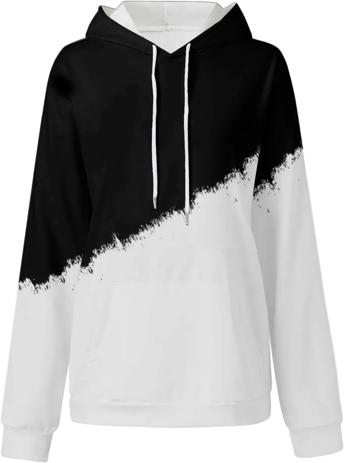 Women's Tie Dye Hoodies Fall Long Sleeve Casual Color Block Oversized Pullover Sweatshirt with Pocket