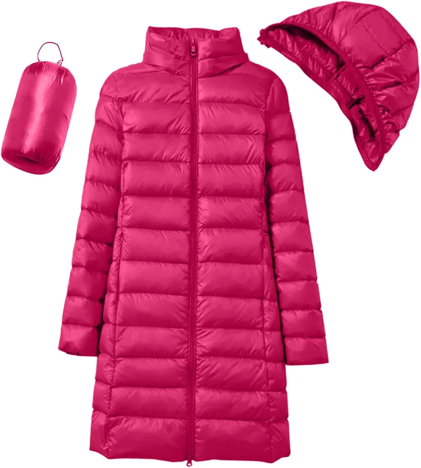 Women's Ultralight Down Jacket Long Packable Hooded Puffer Coat Warm Full-Zip Puffer Jacket for Outdoor